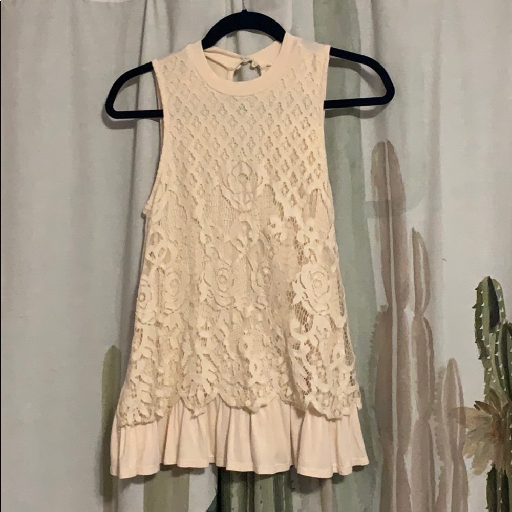 Cream high neck lace tank